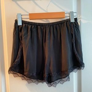Aritzia silk shorts with lace trim